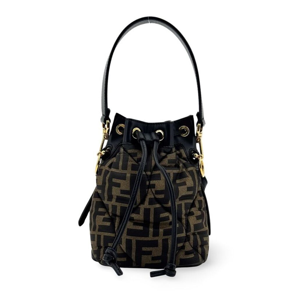 Fendi Mon Tresor Bucket Zucca Quilted Silk Black Canvas Handbag